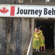 The author's children about to visit Journey Behind the Falls in Ontario, Canada