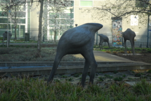 Photo of statues of ostriches with their heads in the sand in front of the European Parliament